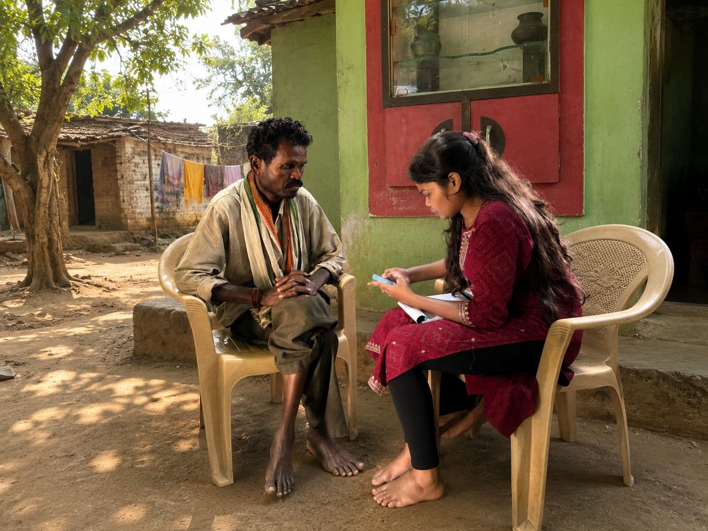 Field researcher interviewing a rural woman